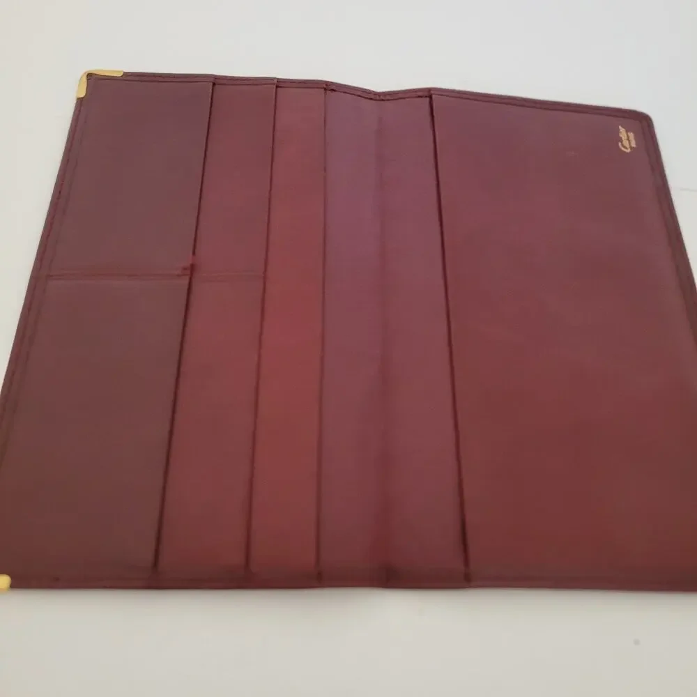 Cartier Vintage Bifold Leather Bordeaux Red‎ Wallet Large Credit Card Burgundy